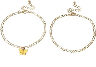 Chewtoyo Adjustable Beach Anklet Foot Jewelry Set Butterflies Bracelets Barefoot Ankle Chain 2 Pieces for Girls Women