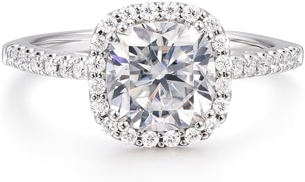 Cushion Cut Halo Engagement Ring with Moissanite Gem for Her in Sterling Silver, Sophisticated Design