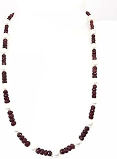 TGSC 160 Ct Round Pearl And Ruby Cut Faceted Beaded Gemstone Necklace 18 Inch Unique Look Necklace Gift For Wedding, Anniversary,Valentine's day