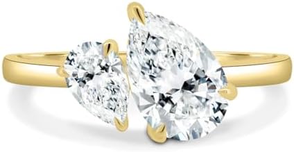 Francesca Moissanite 2 TCW Pear Cut Handmade Engagement Ring, Toi Et Moi Bridal Wedding Ring for Women, Anniversary Promise Gifts Her