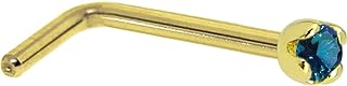 Body Candy Solid 14k Yellow Gold L-shaped Nose Ring with Genuine 0.015 cttw Blue Diamond - Handcrafted 6mm Length, 20 Gauge