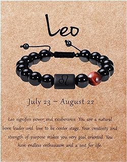 Semi-Precious Stone Zodiac Bead Bracelet with Bead Chain and Spring Ring Clasp for Men and Women - Star Sign Constellation Fashion Accessory in Black/White
