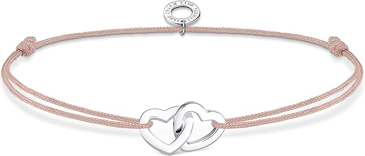 Thomas Sabo Armband aus Sterling-Silber und Nylon mit zwei Herzen und verstellbarem Schiebeverschluss, 14-20 cm, perfektes Geschenk für Familie und Freunde