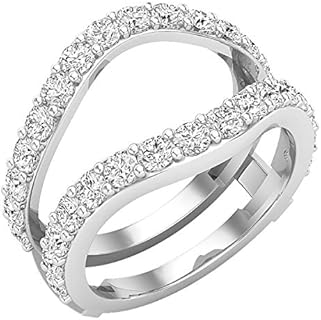 Dazzlingrock Collection Double Diamond Wedding Ring with Lab-Grown Diamonds in White Gold for Women - Round/Enhancer Guard Design
