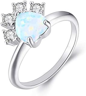 Cubic Zirconia Dog Engagement Ring in Brass for Pet Lovers, Women & Girls with Heart-Shaped Paw Print Design