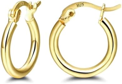 18 Gauge Shiny 14k Yellow Gold Plated Sterling Silver Hoop Earrings with Latch Back for Men and Women, Hypoallergenic Huggie Design