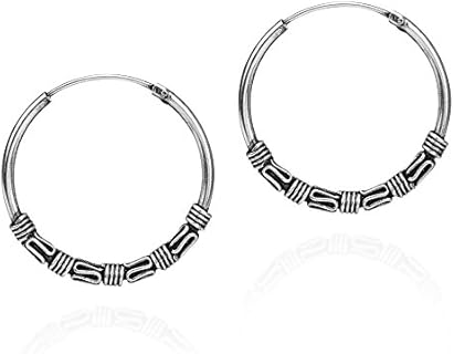 AeraVida Interlace Bali Tribal .925 Sterling Silver 24mm Hoop Earrings | Sterling Silver Hoop Earrings for Women | Tribal Bali Hoop Earrings Set | Hoop Earrings Jewelry Gifts