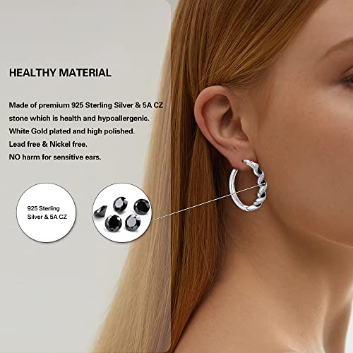Sterling Silver Earrings, 925 Sterling Silver Hoop Earrings for Women Cubic Zirconia White Gold Plated Hypoallergenic Silver Earrings for Women Trendy Graduation Birthday Party Jewelry Gifts
