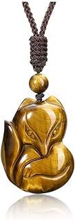 Jovivi Healing Crystal Necklace Natural Tiger Eye Stone Protection Lucky Charm Amulet Bead Pendant Necklace Gemstone Jewelry Adjustable Rope 16-31 inch
