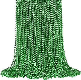 144pcs Green Mardi Gras Beads, 33'' 7 mm Metallic Green Bead Necklaces St. Patrick's Day Bead Necklaces Round Party Beads for St. Patricks Day, Mardi Gras, Christmas, Carnival Party Favors