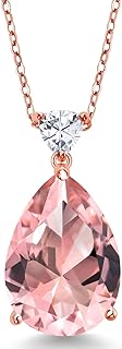 Elegant Women's Pendant Necklace - 18K Rose Gold Plated Silver, Nano Morganite & Moissanite Gems, Pear Design with 18 Inch Cable Chain & Spring Ring Clasp