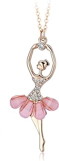 Women's Stainless Steel Ballerina Pendant Necklace with Rolo Chain, Spring Ring Clasp and Cubic Zirconia Detailing