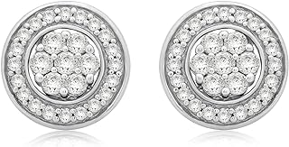Jewelili Sterling Silver 1/2 Cttw Round Natural Diamond Cluster Stud Earrings