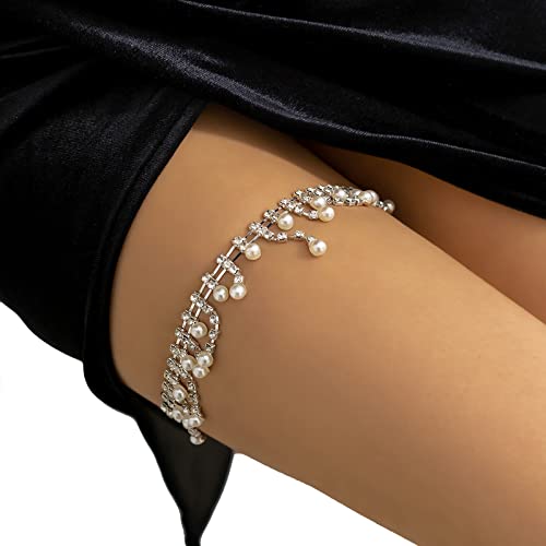 Sexy Rhinestones Leg Thigh Chain Summer Beach Crystal Leg Chain Simple Adjustable Elastic Thigh Rhinestone Body Chain Jewelry for Women