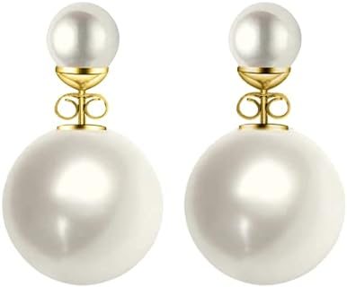 Sterling Silver Double-Sided Pearl Drop Earrings with Push Back Design for Women - Elegant Front and Back Style