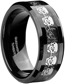 8mm Black Skull Rings Silver Harly Mens Tungsten Carbide Wedding Band Engagement Womens Ring Size 5-14