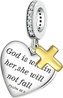 Love Heart Charm Fit for Pandora Charms Bracelet Christian Bible Verse Cross Charm Prayer Faith Religious Jewelry Gifts for Women