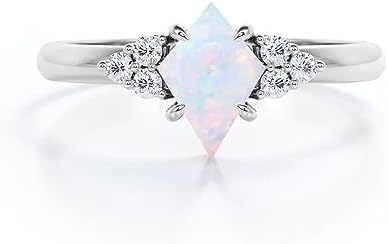 YDD Opal Rings for Women Opal and Moissanite Engagement Rings for Women 10K 14K 18K White/Yellow/Rose Gold Opal Engagement Wedding Ring October Birthstone Ring Anniversary Promise Ring Free Engraved