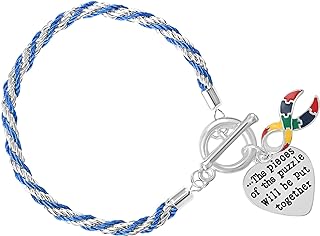 Fundraising For A Cause | Autism Awareness Charm Bracelet with Accent String - Puzzle Ribbon Bracelets for Autism & Asperger’s Awareness