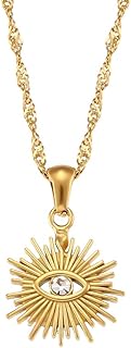 18K Gold Plated Stainless Steel Cable Chain Evil Eye Pendant Necklace with Zircon Gem for Women - Hypoallergenic, Tarnish-Resistant Jewelry
