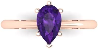 1.0 ct Pear Cut Natural Amethyst 14k Yellow Gold Solitaire Wedding Engagement Bridal Promise Ring