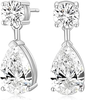 EAMTI Teardrop Wedding Earrings for Women Cubic Zirconia Dangle Bridal Earrings 925 Sterling Silver Post Pear Cut Earring for Prom Bridesmaid