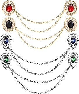 Vintage Rhinestone Chain Brooch - Antique Cardigan & Sweater Clips for Women & Girls - Pack of 4 Stylish Collar Holders