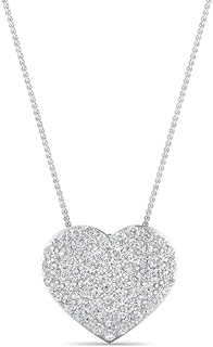 925 Sterling Silver/10K Gold Heart Pendant with Lab Created Diamond for Her, Cable Chain with Spring Ring Clasp, SI1-SI2 G-H Diamond Cluster