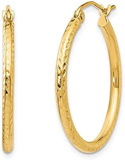Snap-Down 14K Yellow Gold Hoop Earrings 2 inch - Diamond Cut for Women - Amanda Rose Collection