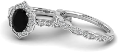 Oval shaped 3.00 CT Black Onyx Engagement Ring Yellow Gold Halo Unique Black Stone Engagement Ring Set For Women Wedding Bridal Promise Ring For Her