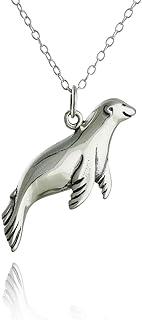 Sea Lion Sterling Silver Pendant Necklace with Cable Chain for Women and Teens - Spring Ring Clasp Design