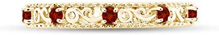 Jewel Zone US Round Cut Simulated Red Garnet 3.25MM Stackable Ring in 14K Gold Over Sterling Silver