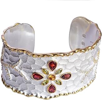 Garnet Peridot & Citrine Gemstone 925 Sterling Silver Cuff Bangle Beautiful Handmade Jewellery Birthday Gift