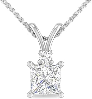 Inspereza Women's Solitaire Pendant Necklace with Rose Gold, Lab-Grown Princess and Round Diamonds - 0.5 Carat, April Birthstone, on an 18" Rope Chain