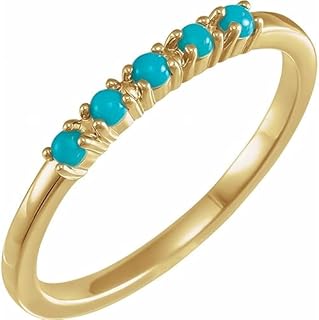 14K Yellow Gold Round Simulated Turquoise Cabochon Stackable Ring for Women, Size 7