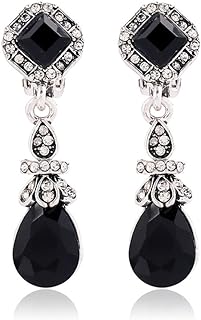 Bridal Vintage Earring Long Resin Rhinestone Clip on Earrings Without Piercing For Women