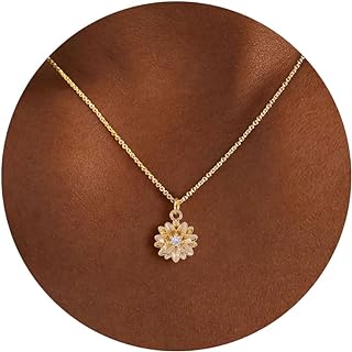 Dainty 14K Gold-Plated Flower Pendant Necklace with Lobster Clasp and Cable Chain, Adorned with Cubic Zirconia for Women, Elegant Floral Design
