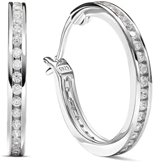 Women's Sterling Silver Moissanite Hoop Earrings with Latch Back Design for Comfortable All-Day Wear