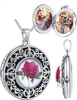 Farfume Personalized Photo Necklace with Stainless Steel Cable Chain for Women/Men, Dual-side Customizable Picture Locket Pendant Design