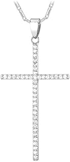 U7 Simple Cross Necklace for Men Women, Stainless Steel Silver Black Gold Latin Cross Pendant Necklaces, Custom Engravable, Length 22-24 Inches