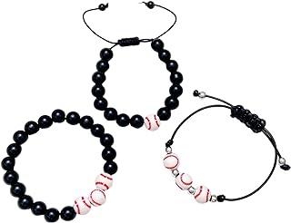 Caiyao 3Pcs Baseball Soccer Basketball Sports Bracelets Billiards Black 8 Game Day Bracelets Adjustable Beaded Ball Wristbands for Women Men Sports Team Party Favors Jewelry Inspirational Gifts