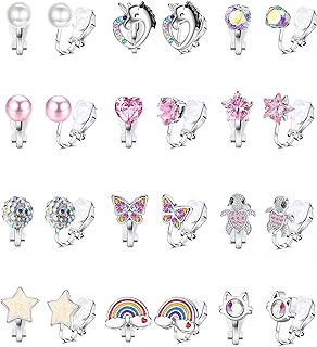 BESTEEL 12 Pairs Hypoallergenic Cute Clip on Earrings for Girls Women Colorful Crystal Non-Piercied Earrings CZ Clip-on Earrings Set