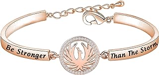 BEKECH Phoenix Bracelet Be Stronger Than the Storm Phoenix Bird Charm Bracelet Phoenix Rising Rebirth Jewelry Cancer Gift