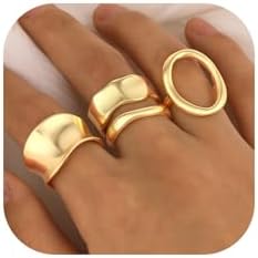 CASDAN 3-4pcs Adjustable Gold Statement Rings for Women, 14K Gold Plated Stackable Design, Luxurious Copper Construction, No Gemstone, Ideal Gift