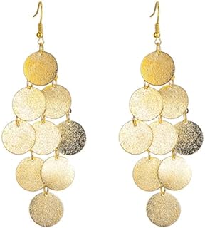 Multilayer Disc Earrings for Women Girls Fashion Long Gold Silver Plated Brushed Textured Pattern Multiple Round Circle Dangle Drop Geometric Statement Tassel Earrings Boho Jewelry