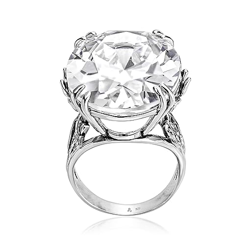 925 Sterling Silver Statement Ring White Oval Shaped Cubic Zirconia CZ Organic Look Vintage Antique Look Hypoallergenic Nickel and Lead-free Artisan Handcrafted Designer collection, Made In Israel 0