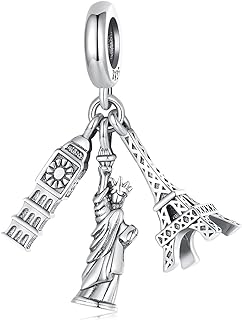 Travel Charm Bracelet with Sterling Silver Chain and Black Enamel Crystal Gems for Adventurers - Car, Bike, and Suitcase Design