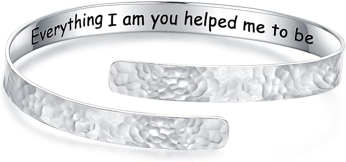 No-Clasp 925 Sterling Silver Hammered Cuff Bangle Bracelet with Box Chain Detail for Women and Girls - Uniquely Handcrafted Wide Silver Wrist Accessory