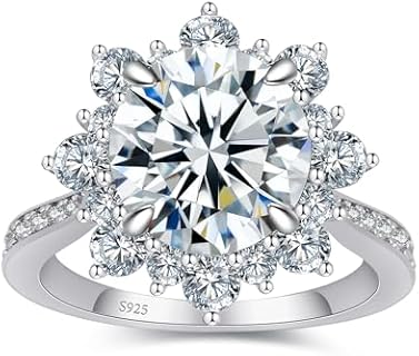 1.5CT Moissanite Flower Halo Engagement Ring for Women, Sterling Silver Design, Size 4