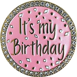 Arturbo It's My Birthday Pin Brooch Round Metal Lapel Pin Badges with Rhinestones Fun Pink Pearl Enamel Pins for Women Girls Boys Men Birthday Party Wedding Gifts